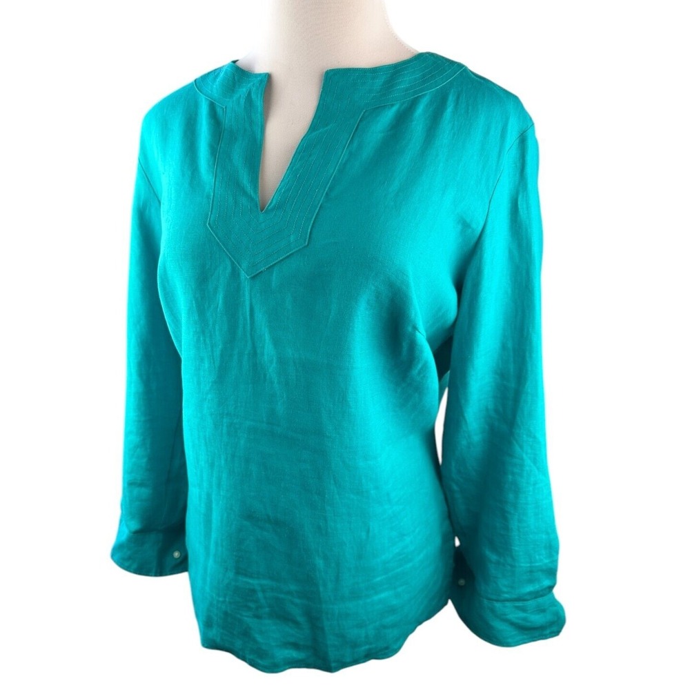 Lauren Ralph Lauren 100% Linen Top Split Neck Roll Sleeve Shirt Plus Size 1X - Picture 4 of 10